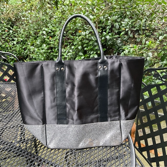 Blingy Stylish Satin Vegan Leather Glitter Double Handle Tote Bag! - Picture 8 of 16